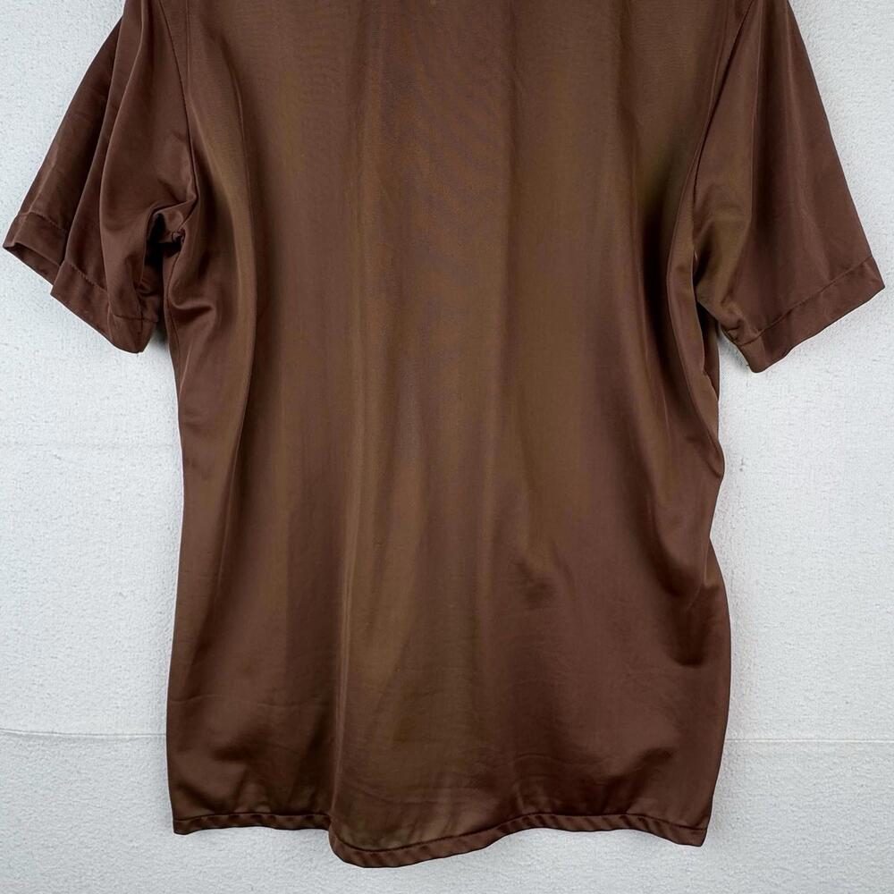 70’s Vintage‎ Bradford Mens Medium Brown Nylon Dagger Collar Shirt - Picture 7 of 9